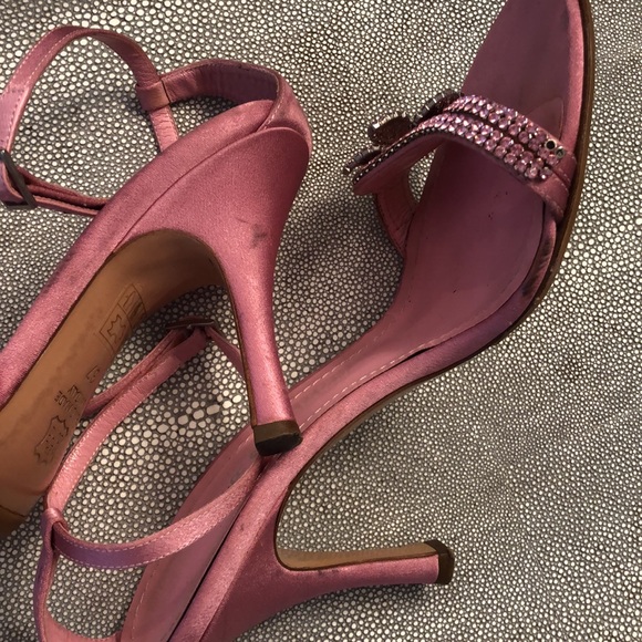 LERRE Handmade in Italy Pink Silk 3.5” heel Rhinestone Flower Size 37 Sandals - Picture 12 of 12